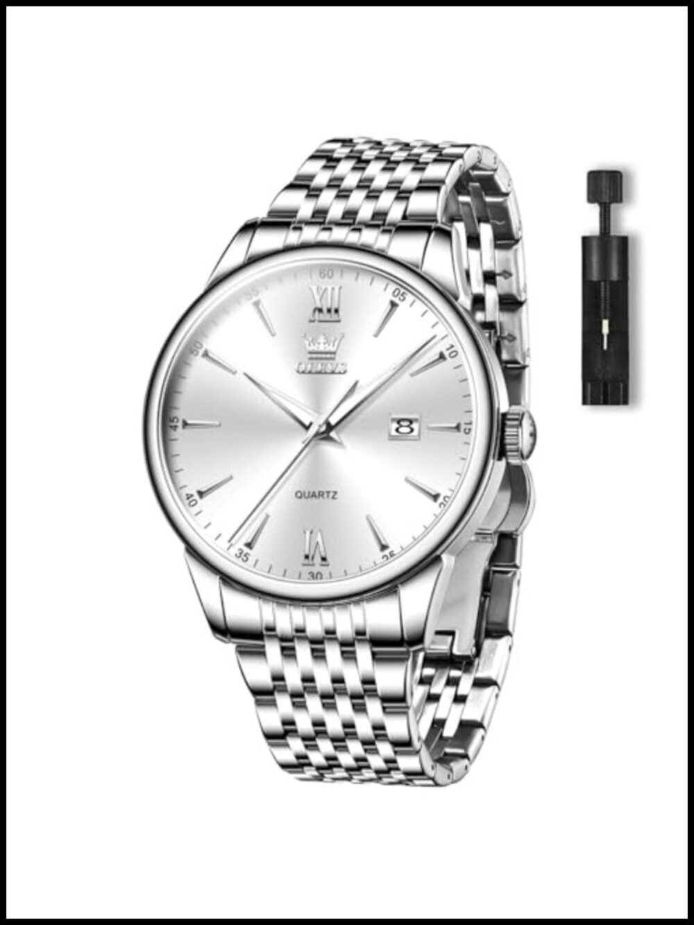 Men's Stainless Steel Analog Watch Quartz Large Face Dress Watch
